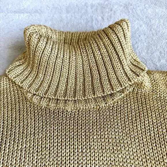 Lauren by Ralph Lauren Petites Gold Metallic Knit Turtleneck Sweater - Picture 4 of 13